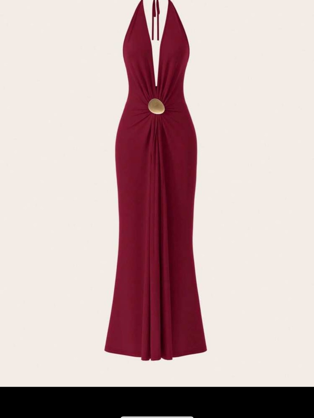 Halter Plunge Maxi Dress in Burgundy